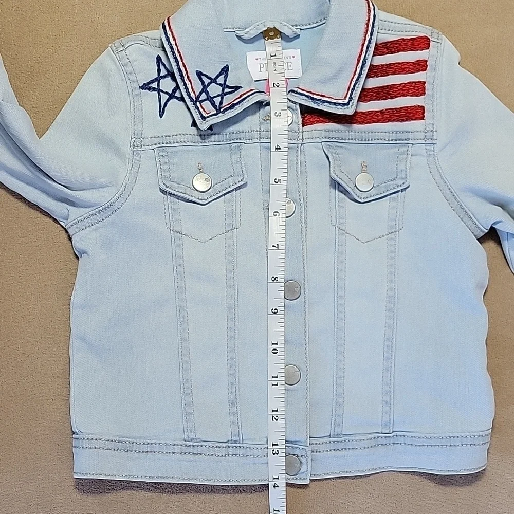 One of a Kind! Children's Place Patriotic Denim Jacket Hand Embroidered Size 5T